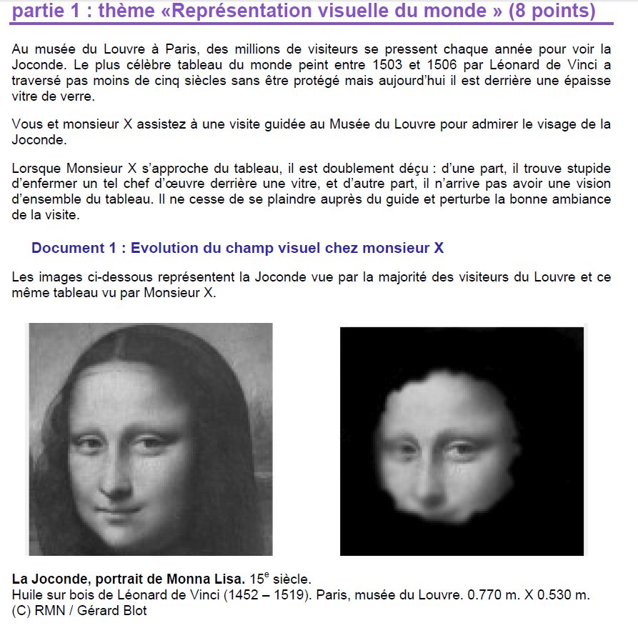 sujet partie 1 : la vision